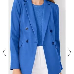 Ann Taylor Linen Blend Blue Double-Breasted Blazer.